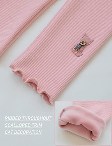 Kiench Girls' Winter Warm Leggings Cotton Fleece Lined Pants 2-Pack Toddler Knit Footless Tights4