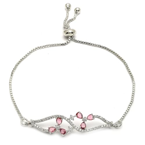 Image of ZENEME Rhodium-Plated Silver-toned Cuff Bracelet for Women & Girls Swirl Cuff Bangle with Crystal Stone Detailing Jewellery Bracelets for Womens