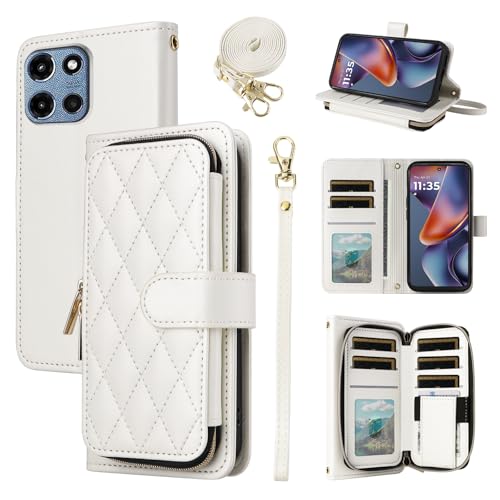 Étui portefeuille Motorola Moto G 5G 2025 avec dragonne Argyle cuir PU noir