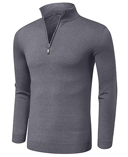 Aiyino Men's Quarter Zip Up Long Sleeve Sweaters Slim Fit Lightweight Mock Neck Pullover Casual Polo Sweater