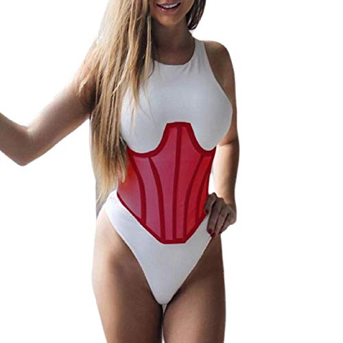 Womens Underbust Corset Top See Through Bustier Waist Cincher Bodyshaper(Red,S)