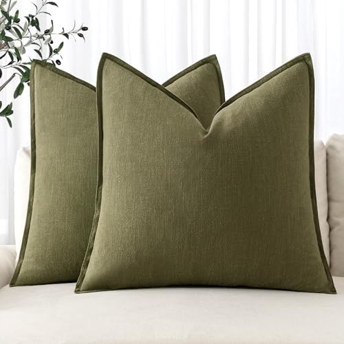 Image of MIULEE Decorative Linen Pillow Covers 20x20 Inch Green Boho Farmhouse Neutral Couch Throw Pillows for Bed Pack of 2 Accent Outdoor Pillowcase Modern Sofa Cushion Livingroom Home Decor