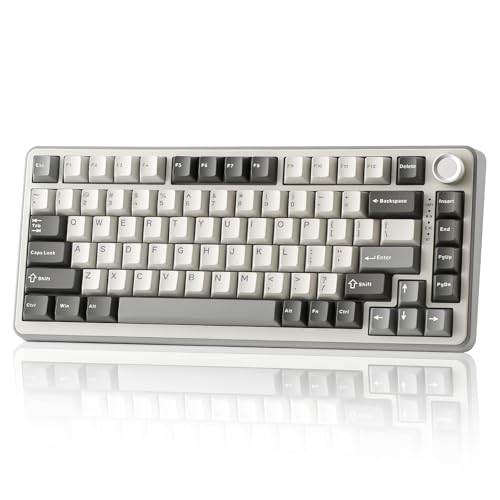 Image of YUNZII B75 PRO Wireless Mechanical Keyboard,75% Layout with Knob,Hot Swap Gasket Custom Structure,Creamy Pre-lubed Switches,RGB Backlit,Bluetooth /Type-C /2.4G for Win /Mac(Cocoa Cream V2 Switch,Grey)
