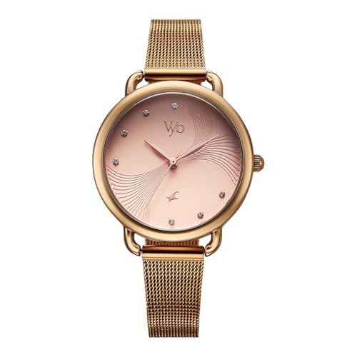 Image of Fastrack Vyb 6.0 Classique Quartz Rose Gold Round Dial Women's Watch | Stainless Steel Mesh Strap Material | Watches for Women Analog | Girl's Analog Watches - FV60091WM01