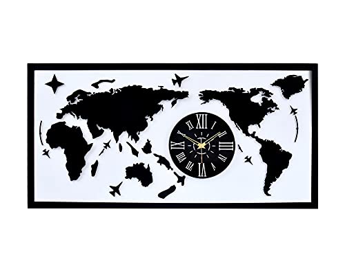 Image of METSYMetal Laser Cut(World Map with analogue clock) Wall Hanging world map attached analogue clock with LED Strip Lighting(Bomb White Shade)(4x2) feet, Gorgeous lookings