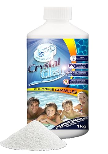 Chlorine Granules for Hot Tub Spa and Swimming Pool Water Treatment. 1kg Stabilised Quick Dissolving for Water Balance Rapid Disinfection and Cleaning.