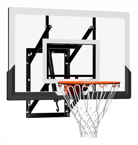48'' Wall Mounted Basketball Hoop with Shatterproof Backboard, Wall Mount Basketball Goal with Adjustable Height for Garage, Indoor & Outdoor Use