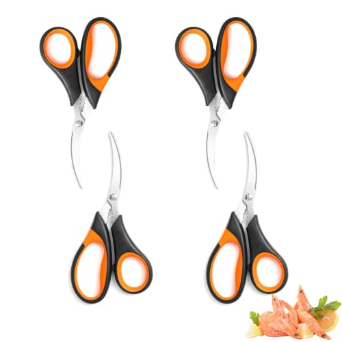 4Pcs Kitchen Seafood Scissors, Stainless Steel Seafood Scissors, Lobster Shrimp Scissors Fish Scissors Seafood Crab Legs Scissors (Black and Orange)