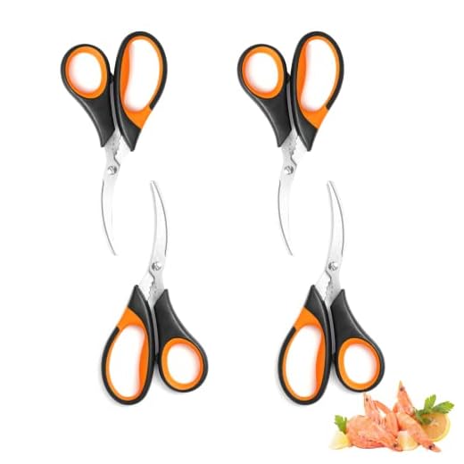 4Pcs Kitchen Seafood Scissors, Stainless Steel Seafood Scissors, Lobster Shrimp Scissors Fish Scissors Seafood Crab Legs Scissors (Black and Orange)