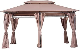 Outsunny 4m x 3(m) Metal Gazebo Canopy Party Tent Garden Pavillion Patio Shelter Pavilion with Curtains Sidewalls Brown