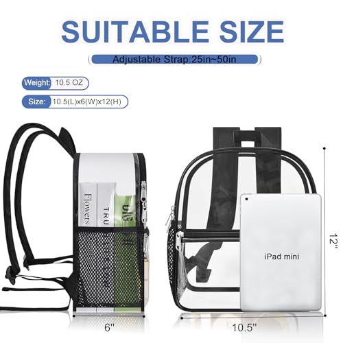 Image of Busiuw Clear Backpack for Stadium Events 12x12x6, Clear Bag Stadium Approved Mini Small Sports Fan Backpacks with Front Pocket for Sport Concert Work Travel(Enhanced Straps,Black)