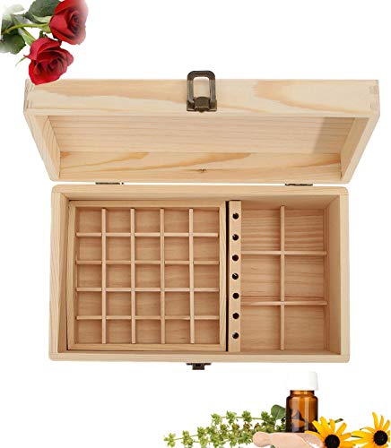 VolksRose Essential Oil Storage Box, Holds 5/10/15/20ml Roller Bottle Organizer Best for Keeping Your Oils, Jewellery, Cosmetic (Carry Handle On Top) - 47 Slots Wooden Essential Oil Carrying Case