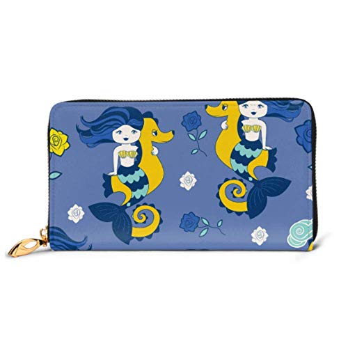 Preisvergleich Produktbild JHGFG Mode Handtasche Reißverschluss Brieftasche Muster Meerjungfrauen Seepferdchen Rosen Telefon Kupplung Geldbörse Abendkupplung Blockieren Leder Brieftasche Multi Card Organizer