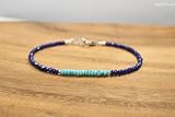 MATERIAL :- Semi precious gemstone beads. This bracelet is threaded with a strong elastic string. Flexible but not loose. Comfortable wearing, durable string could wear each day. 925 sterling Silver love beach youth Silver Helling 3mm Stracking Blue & Green Turquoise & Lapis Bracelet Rondelle, Faceted 7