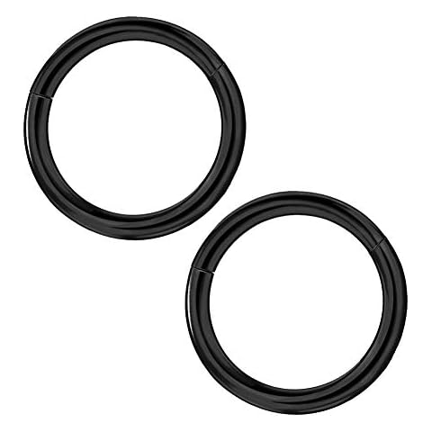 OreilleStar Black Nose Rings Hoops for Women Hypoallergenic Titanium Surgical Stainless Steel Cute Hinged Clicker 14G 16mm Cover