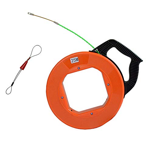 Electrical Fish Tape Case Wire Puller with 1pcs Fastener tool 4.3mm x 82 Feet/Up Grade Leader Hole (Orange)