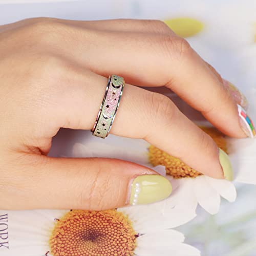 Luckyamor Anxiety Ring For Women Fidget Rings - 6Mm Moon Star Stainless Steel Spinner Rings For Anxiety For Women Stress Relief Gift For Teen Girls Boys Size 6-10(10, B-Rainbow Star Moon) #TOP3