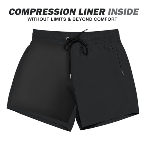 BRISIRA Mens Swim Trunks Swim Shorts Quick Dry 5 inch Inseam Beach Shorts with Compression Liner and Zipper Pocket2