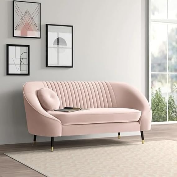 The Sofa Studio - Modern PremiumVelvet Loveseat Sofa Channel Tufted 2 Seater Sofa with Throw Pillows for Living Room, Bedroom, Drawing Room (Baby Pink)-image-12