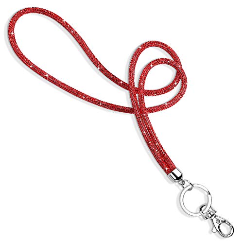 Soleebee Rhinestone Office Lanyard, 31.5'' Bling Neck Lanyard with Metal Clasp & Keyring, Crystal Lanyard for Women, ID Card, Keys Strap (Red)
