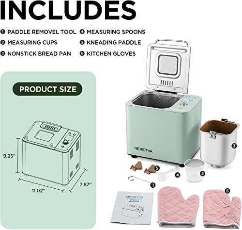 Neretva Bread Maker Machine, 20-In-1 2Lb Automatic Breadmaker With Gluten Free Pizza Sourdough Setting, Digital, Programmable, 1 Hour Keep Warm, 2 Loaf Sizes, 3 Crust Colors - Receipe Booked Included #TOP6