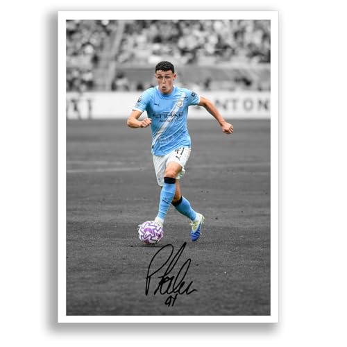 Image of Phil Foden Manchester City Signed Photo Poster Print Picture Display Framed Autograph Memorabilia for Football Fans Gift Man City England (A4 poster Only B+W)