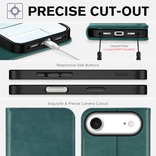TUCCH Wallet Case for iPhone Air (6.5-Inch) 2025, 3 Credit Card Slot | RFID Blocking | Stand | PU Leather | Shockproof TPU Interior Shell | Protective Flip Folio Cover | Teal Blue by TUCCH - Used condition - Image 8