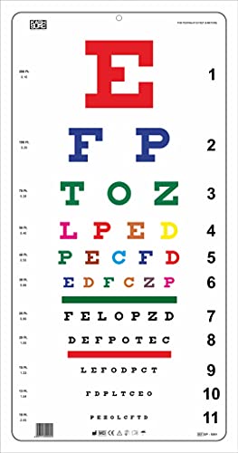 Image of Snellen Color Eye Chart Non-Reflective Matte Finish Wall Eye Chart 20 Feet