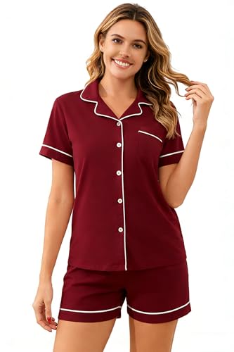 Image of 100% Cotton Pajama Sets for Women 2 Piece Long Sleeve Button Down Pjs Soft Comfy Ladies Sleepwear Lounge Sets S-XL