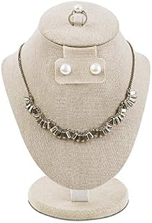 Mooca Linen Covered Wood Jewelry Display Necklace Chain Jewelry Bust Display Holder Stand