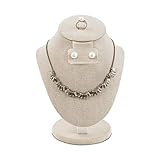 MOOCA Linen Covered Wood Jewelry Display Necklace Chain Jewelry Bust Stand, Necklace Display Mannequin Bust, 8 7/8' in Height, Tan Linen