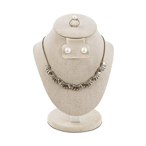 Mooca Linen Covered Wood Jewelry Display Necklace Chain Jewelry Bust Display Holder Stand, Necklaces Display Necklace Mannequin, Necklace Bust Jewelry Bust Stand, 8 3/4