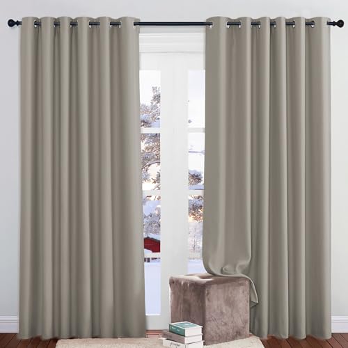 PONY DANCE Blackout Curtains for Hotel - Bedroom Thermal Insulated Curtains with Rings for Living Room and Bedroom, Extra Wide Modern Drapes Panels 2 Pieces, Sand, 80 x 84 Inch Drop