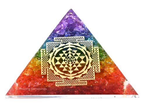 Pyramide Orgonite positive energy healing avec sept cristaux chakra et Onyx Sri Yantra