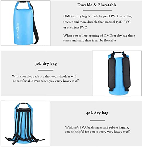 Image of OMGear Waterproof Dry Bag Backpack Phone Pouch 40L /30L /20L /10L /5L Floating Dry Sack for Kayaking Boating Outdoors Activities