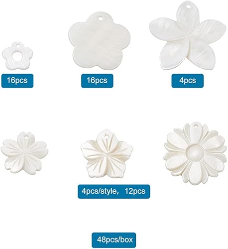 Miniatura 3 de Mega Pet 48 dijes colgantes de concha de agua dulce natural, flor de sakura blanca, concha de mar, abalorios sueltos espaciadores para manualidades,
