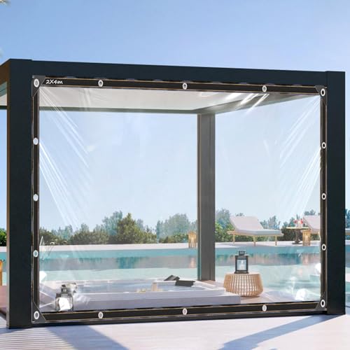 Lona Impermeable Transparente Exterior 2 x 4 m, Lona Plegable Grande Lona Transparente para Exterior con Ojales para Muebles de Jardín Plantas Invernadero Jaula para Mascotas Techo Balcón