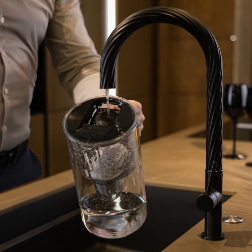 Wessper Szklana karafka na wodę 3L z filtrem | Zamiennik dla filtra Dafi Unimax Aquaphor A5 BRITA Maxtra+ PHILIPS AWP212/10 | Redukuje wapno, chlor i metale występujące w wodzie | Czarny