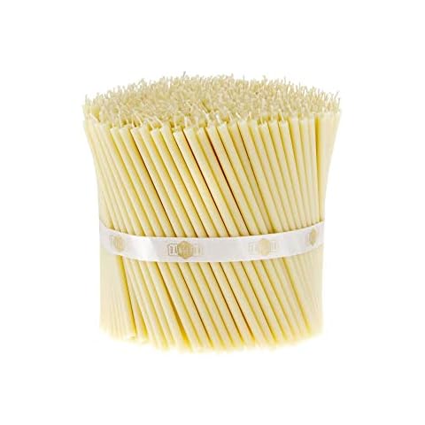 Danilovo Pure Beeswax Candles - No-Drip, Smoke-Less, Tall, Thin Taper Candles – Decorative Candles for Church Prayer, Decor or Birthday Candles – Honey Scented – 5.9 in, Ø 0.2 in (White, 50pcs) Cover