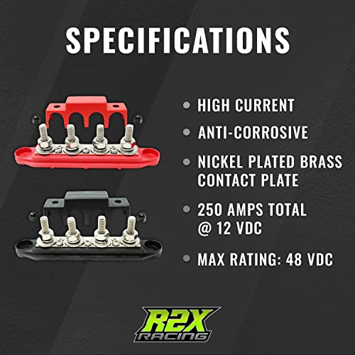 4 Post Power Distribution Block Bus Bar Pair With Cover - Made In The Usa - 250 Amp Rating – Marine Bus Bar, Automotive, And Solar Wiring – Battery Terminal Distribution Block - (Set Of 2)(5/16”) #TOP3