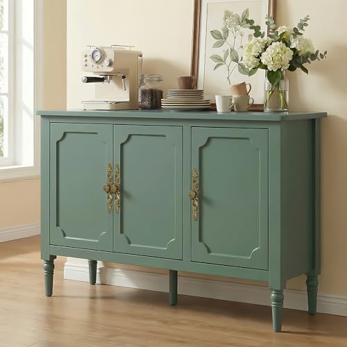 RoyalCraft Buffet Sideboard Cabinet with 3 Doors, Wooden Coffee Bar Credenza with Adjustable Shelves, Vintage Storage Cabinet for Kitchen Dining Entryway Living Room, Forest Green Green 3 Do