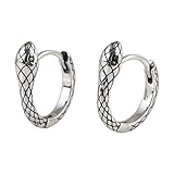Pendientes aro góticos plata ley 925 serpiente y ojos espinela negra redonda, Pendientes pequeños serpiente, Pendientes animales, Accesorios joyería para hombres y mujeres (with box)