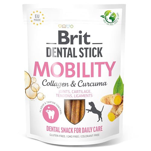 Brit – Dog Dental Sticks with ingredients to support Mobility, Curcuma & Collagen Flavour Dog Dental Chew, 1 pack of 7 sticks