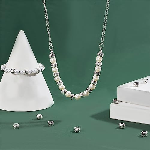 Image of PH PandaHall 100pcs Large Hole Spacer Beads Tibetan Alloy Antique Silver European Rondelle Spacers for Bracelet Necklace DIY Jewelry Making, 8mm, Hole: 3.5mm