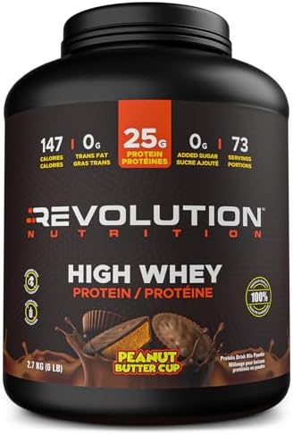 Revolution Nutrition, High Whey, Protein Powder 6LB, Whey Protein, Gluten Free, 25g of Protein Per Scoop, 2.7kg, 73 Servings (Peanut Butter Cup, 6 Pound) - View 3