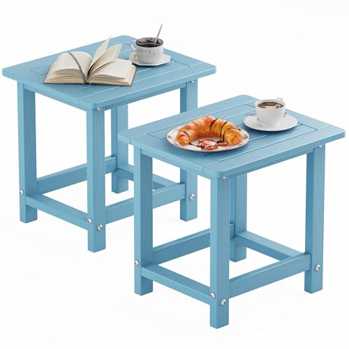 YEFU Outdoor Side Table Set of 2, All-Weather HIPS, Maintenance Free, Blue