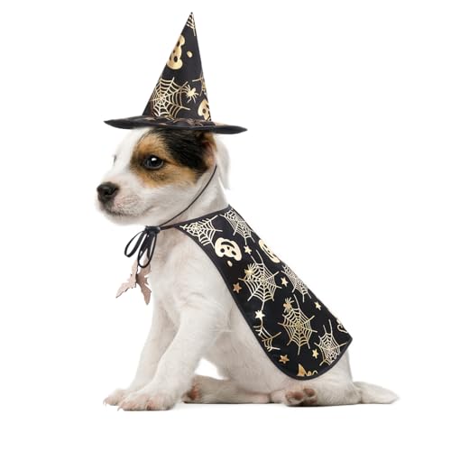 Pet Halloween Costumes Cape with Wizard Hat Dog Cat Halloween Apparels (Size L)