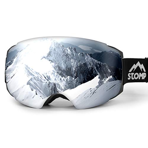 Stomp Ski Goggles Pro - Frameless, Interchangeable Lens 100% Uv400 Protection Snow Goggles For Men & Women (Lens Silver Vlt 9%) #TOP4