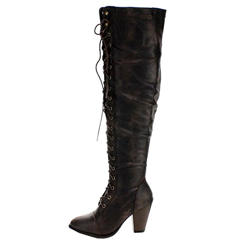 Forever Women's Knee-High Lace-Up Boot Camila-48 Brown Pu Pu 102