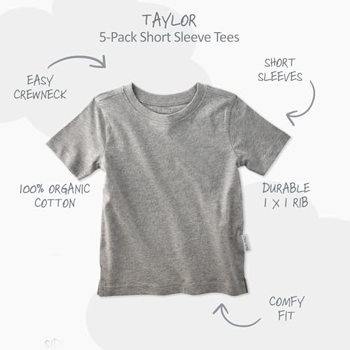 Image of Butterblu Taylor 5-Pack Short Sleeve T-Shirts 100% Organic Cotton | GOTS Certified Organic Cotton for Baby, Toddler Girls, Boys, Unisex, Made to Match Layering Solid Colors